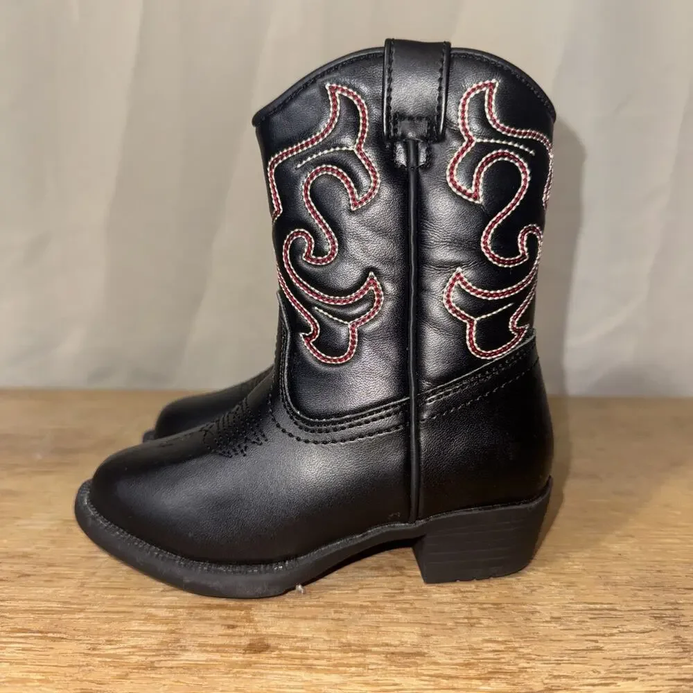 Canyon Trails Toddler Cowboy Boots Black Western Embroidered Size 7M Kids